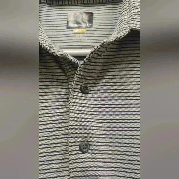 Greg Norman  Polo Golf Shirt Mens Large Grey Black Stripe Sportswear - Picture 3 of 10